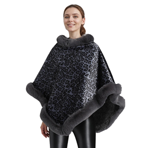 Chal de leopardo cálido para mujer, capa de piel sintética con cuello de borde esponjoso para actividades al aire libre en invierno - Product Image 4