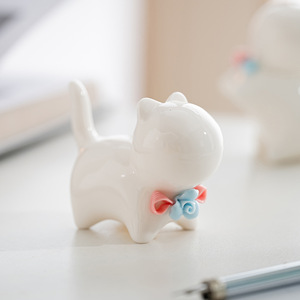 ตุ๊กตาแมวน่ารักประณีต ทำจากพอร์ซเลนสีขาว ของตกแต่งบ้านและโต๊ะทำงาน - Product Image 3