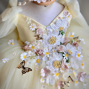 Abito da Principessa per Bambine con Applicazioni a Farfalla, Vestito con Fiori 3D, Abito Gonfio da Damigella - Product Image 3