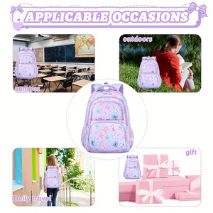 Purple Butterfly Flower Student Backpack Set Lightweight School Bag Large Capacity Zipper Bookbag for Girls - Product Image 5