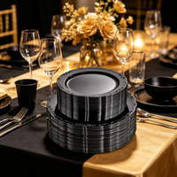 Assiettes jetables en plastique noir en gros, assiettes rondes à bord gaufré vintage pour mariage, anniversaire, banquet