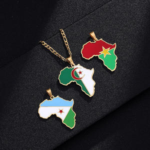 Collar de acero inoxidable dorado con mapa de 18 quilates, cadenas de moda de estilo Vintage, colgante de moda con Egipto, Rica, Cuba para aniversario - Product Image 6