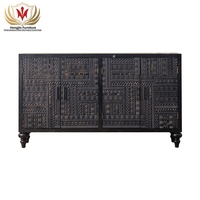 HJ Home Meubles rétro français vintage Armoire en bois noir Dessins de sculpture Buffet