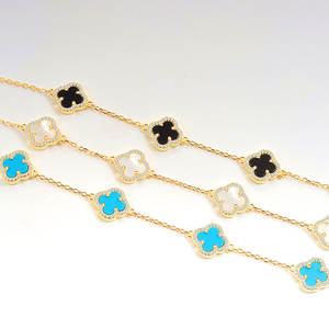 Высокое качество <span class=keywords><strong>925</strong></span> стерлингового серебра четырехлистный клевер натуральный агат кольцо 18k позолоченный Четырехлистный Клевер набор женских колец - Product Image 3