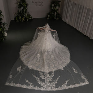 Robe de mariée moderne GT131 longue jusqu'au sol, style vintage, avec chaîne de perles, appliques et sequins, traîne chapelle, robe de bal princesse pour mariée - Product Image 3