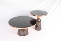 Table basse convertible moderne en métal avec plateau en verre et pieds dorés pour salon - Vente flash