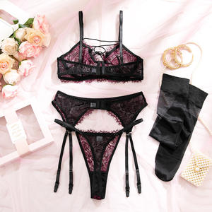 Ensemble de lingerie sexy pour femmes Viviblook Z0131ST02, dentelle transparente, bordure sexy, soutien-gorge à lacets, ensemble de lingerie sexy avec bas - Product Image 3