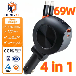 Cargador de Coche Retráctil 4 en 1 Multifunción de 69W con Encendedor de Cigarrillos, Carga Rápida PD de 30W, USB C, Fabricante OEM ODM - Product Image 1