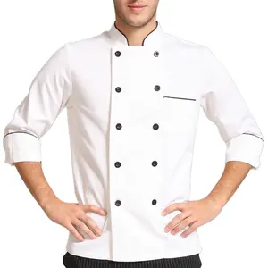 Mantel koki kustom pabrik Tiongkok jaket dapur kelas tinggi uniseks dengan seragam katun lengan panjang untuk hotel dan restoran