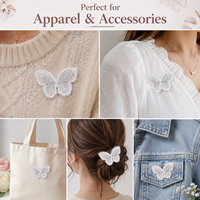 Patch brodé papillon personnalisé en fil métallique argenté, applique en maille transparente pour vêtements et sacs, fabricant en gros