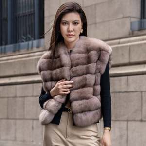 थोक उच्च गुणवत्ता वाले फर गुलाबी पूर्ण सेबल गर्दन टैंक शीर्ष कोट महिलाओं के लिए वास्तविक टकनी फर बनियान - Product Image 6