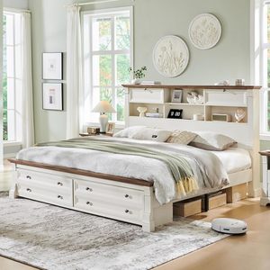 <span class=keywords><strong>Letto</strong></span> matrimoniale king size in stile rustico con testiera libreria da 137,16 cm, <span class=keywords><strong>letto</strong></span> con piattaforma in legno con 2 cassetti e pediera con gambe romane da 45,72 cm - Product Image 1