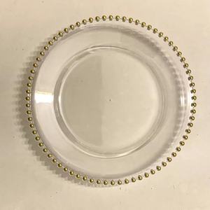 Assiette de présentation ronde décorative en acrylique transparent de 13 pouces avec bordure à perles dorées pour événements et dîners - Product Image 2