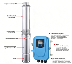 <span class=keywords><strong>Pompe</strong></span> <span class=keywords><strong>solaire</strong></span> photovoltaïque DC <span class=keywords><strong>pour</strong></span> puits profond en acier inoxydable 304, irrigation agricole, haute pression, haute puissance, submersible, 40L/min - Product Image 4