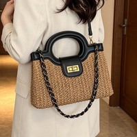 Nouveau Sac de Plage Tressé Chic 2026 avec Chaîne – Sac à Bandoulière Tendance pour Vacances d'Été