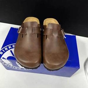 Mules plates d'extérieur de qualité supérieure, sabots Birkenstock, sandales Bostones en cuir véritable et daim, pour hommes et femmes, avec semelle en liège Hana, sabots solides - Product Image 5