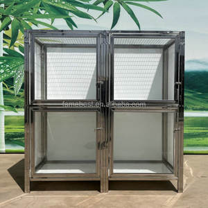 Chenil à double pile en acier inoxydable 304 avec porte en verre trempé - Product Image 4