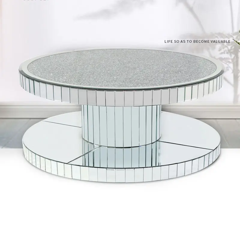 2021 Высококачественная Современная зеркальная мебель круглый сияющий бриллиантовый журнальный столик для домашнего использования