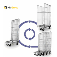 Chariot à cage à rouleaux en acier soudé pliable pour blanchisserie logistique à 3 côtés