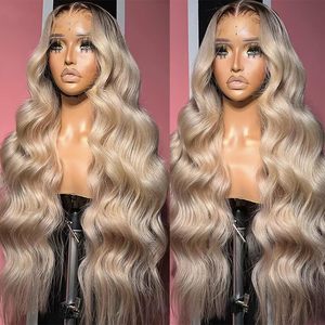 Parrucche all'ingrosso Ombre Brown Roots Ash Blonde in <span class=keywords><strong>Capelli</strong></span> Umani, Parrucca Frontale in Pizzo HD 13x6 Body Wave per <span class=keywords><strong>Donna</strong></span>, Senza Colla, con Pizzo Trasparente - Product Image 3