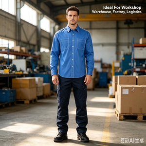 Camicia da <span class=keywords><strong>Lavoro</strong></span> OEM ODM per Uomo 100% Poliestere Manica Lunga con Cuciture a Contrasto Doppie Tasche sul Petto Uniforme da <span class=keywords><strong>Lavoro</strong></span> Industriale Logo Personalizzato - Product Image 2