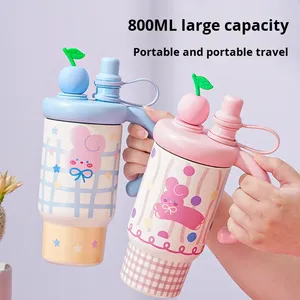 Nuevo Vaso Térmico de 800ml para Estudiantes 2025, con Asa Bonita, Diseño Moderno, Acero Inoxidable 316, Forma de Bala, con Pajita, para Viajes, 6-12 meses - Product Image 3