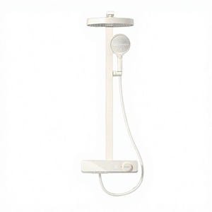 Ensemble de douche thermostatique minimaliste en laiton poli avec affichage numérique, barre coulissante, pulvérisation supérieure intelligente et douchette à main - Product Image 2