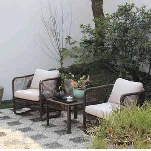 Sofá Individual para Interiores y Exteriores con Estructura de Acero, Cojín de Esponja de Alta Densidad y Exterior de Mimbre para Patios y Balcones - Product Image 4