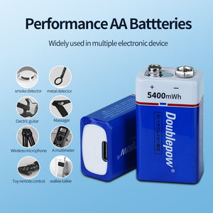 Packs de batteries lithium-ion Doublepow 5400mWh 9V avec port de charge USB Type C pour jouets et bateaux - Product Image 1