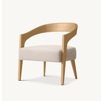 Fauteuil en bois massif de style nordique moderne, dossier incurvé, rembourrage crème, confortable et moelleux, fauteuil d'appoint pour salon, décoration de salon