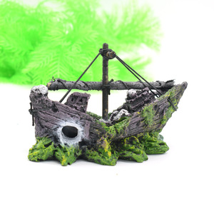 Decoración de Resina con Forma de Barco Pirata, Escondite para Acuarios y Reptiles, <span class=keywords><strong>Miniatura</strong></span> de Barco con Red para Decoración de Peceras - Product Image 2