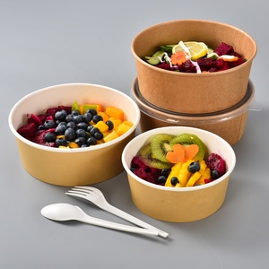 Bol en papier biodégradable jetable pour emporter bol à salade, récipients à salade kraft avec couvercle en papier/PLA en option - Product Image 3