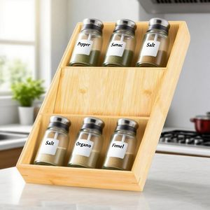 Étagère à épices en bambou à 3 niveaux pour comptoir, organisateur de rangement, écologique, compatible lave-vaisselle et four - Product Image 5