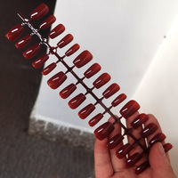 Grandes Faux Ongles Carrés Rouges de Luxe à Presser pour Femme, Pièces d'Art Ongulaire, Patchs de Noël, Nouvel An, Mariage, Vente en Gros Usine