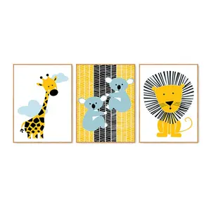 Art Prints Cartoon Cute Giraffe Koala And Lion Animal Photo Print Canvas Wall Art For Kids Baby Room Decor