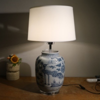 Blue and White Peacock Floral Ceramic Table Lamp Porcelain Desk Lamp With Crystal Base Fabric Shade for Bedroom Home Decor