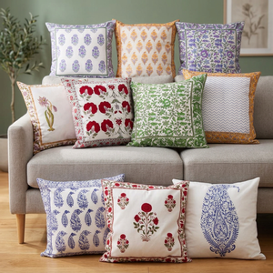 PRABHAVA Hand Block Printed Bohemian Vintage Floral 400TC Cotton Throw <b>Pillow</b> Cover 16x16 <b>Square</b> Zipper Closure Washable Decor - Product Image 3