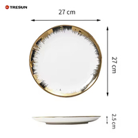 Assiettes de luxe pour hôtels et restaurants en gros, élégantes, blanches et à bord doré, en céramique, pour le dîner, la salade, le dessert, en porcelaine