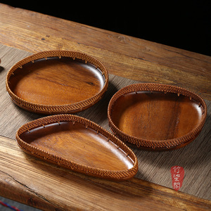 Handmade Rattan Fruit Tray Round Oval Wooden Serving Tray For Home Living Room Storage Dish Decorative Tableware - Product Image 1