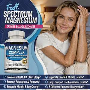 Complexe <span class=keywords><strong>de</strong></span> magnésium 1000 mg - 8 formes <span class=keywords><strong>de</strong></span> magnésium élémentaire pour une absorption maximale, soutient la santé des os et des muscles, non-OGM, 90 capsules - Product Image 2