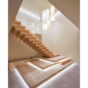 Garde-corps d'escalier droit moderne du fabricant sur mesure Mono Stringer <span class=keywords><strong>poutre</strong></span> en acier avec bande de roulement en bois/marbre/verre pour villas et hôtels - Product Image 4