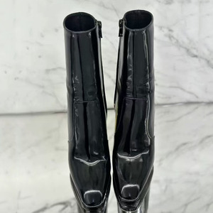 Bottines à talons épais en métal doré, style personnalisé, sexy, pour femmes, bout carré, courtes, avec fermeture éclair latérale, en cuir verni - Product Image 2