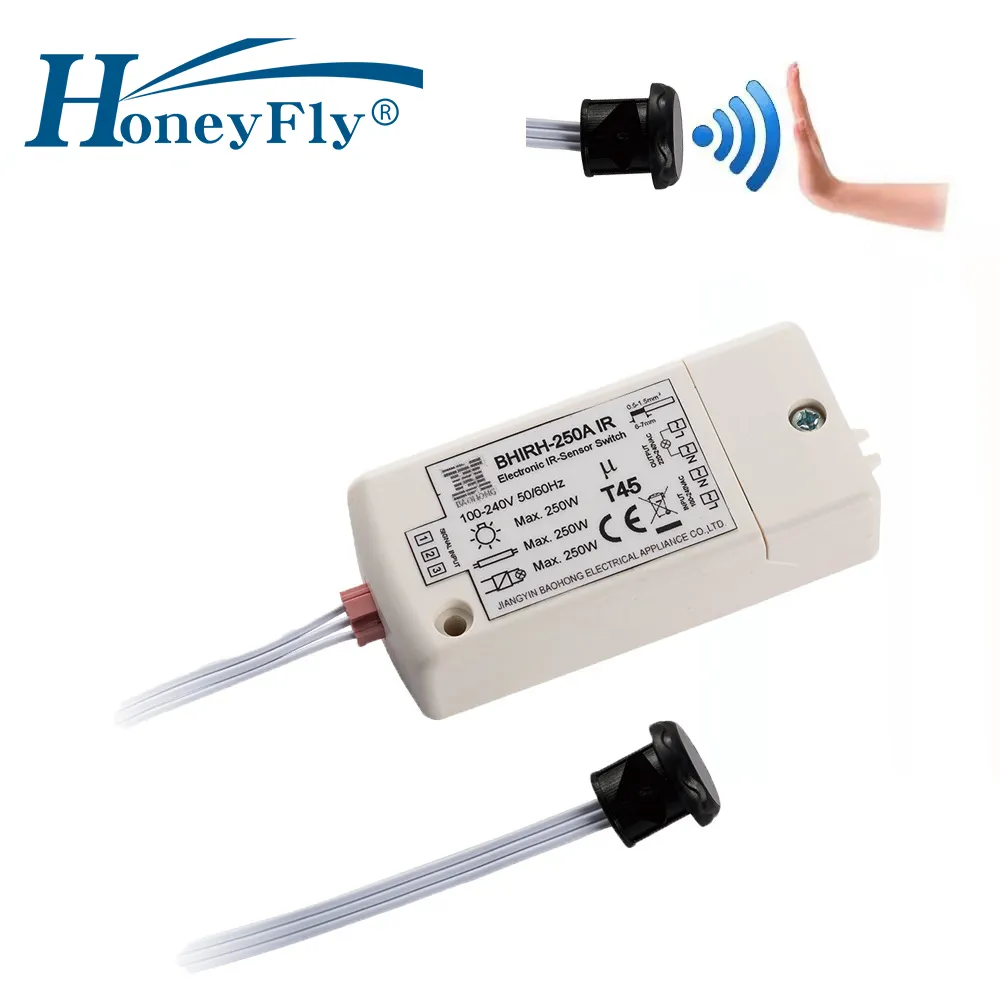 HoneyFly ที่จดสิทธิบัตร IR Sensor Switch BHIRH-250A 250W 100-240V (Max.70W สำหรับ LEDs) Motion Sensor สวิทช์ Auto On/Off 5-10ซม.CE