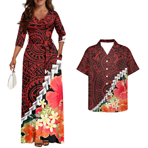 Ropa elegante de talla grande para parejas, estampado de Tapa Polinesia, vestido informal para mujer, fiesta, playa, negro, camisas Aloha a juego personalizadas para hombre - Product Image 2