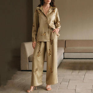 Custom Made Women Casual Sequins Embroidered Shirt & <b>Pants</b> Set - Product Image 1