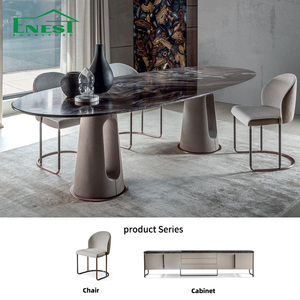 Set Tavolo da Pranzo Ovale in Marmo Naturale di Lusso Italiano di Alta Gamma con <span class=keywords><strong>4</strong></span> Sedie Personalizzabili, Arredamento Domestico Stabile - Product Image 1