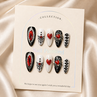 Faux Ongles de Luxe Gothiques à Pression Faits Main, Dégradé Noir et Rouge, Effet Œil de Chat, Strass 3D, Croix, Longs Stilettos, Vente en Gros OEM ODM