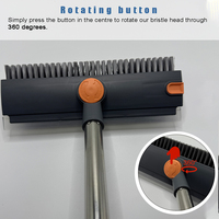 Brosse de nettoyage de sol 3-en-1 à long manche avec raclette à poils durs et raclette intégrée pour la vente en gros