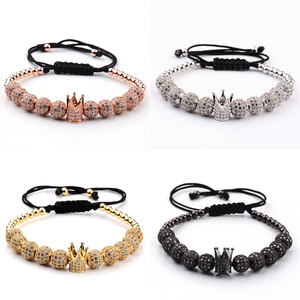 Luxury Cubic Zircon Pave Beaded King Crown Bracelets Fashion <strong>Charm</strong> Jewelry Man Gold <strong>Silver</strong> Black Rose Gold Party Wedding Gift - Product Image 1