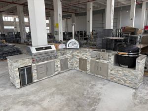 Isla de Barbacoa en Forma de L, Parrilla de Gas de 43 Pulgadas, Enfriador de 70L, Plancha de 29 Pulgadas, Fregadero de 30L, Ahumador de Barbacoa, Horno de Pizza, Cocina Exterior - Product Image 2